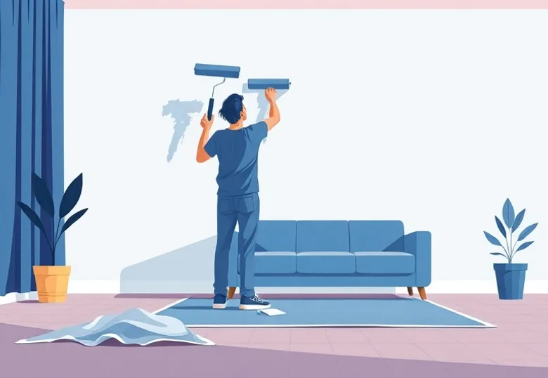 Peintre appliquant la peinture au rouleau sur un mur de salon